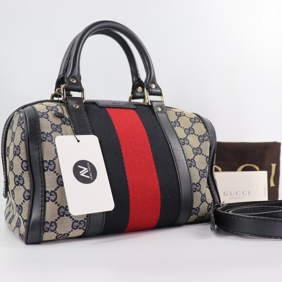 gucci Handbags - GUCCI Monogram Vintage Web Small Boston